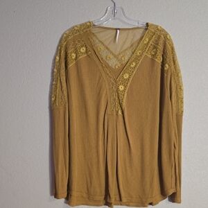 Free People Mustard Lace Blouse